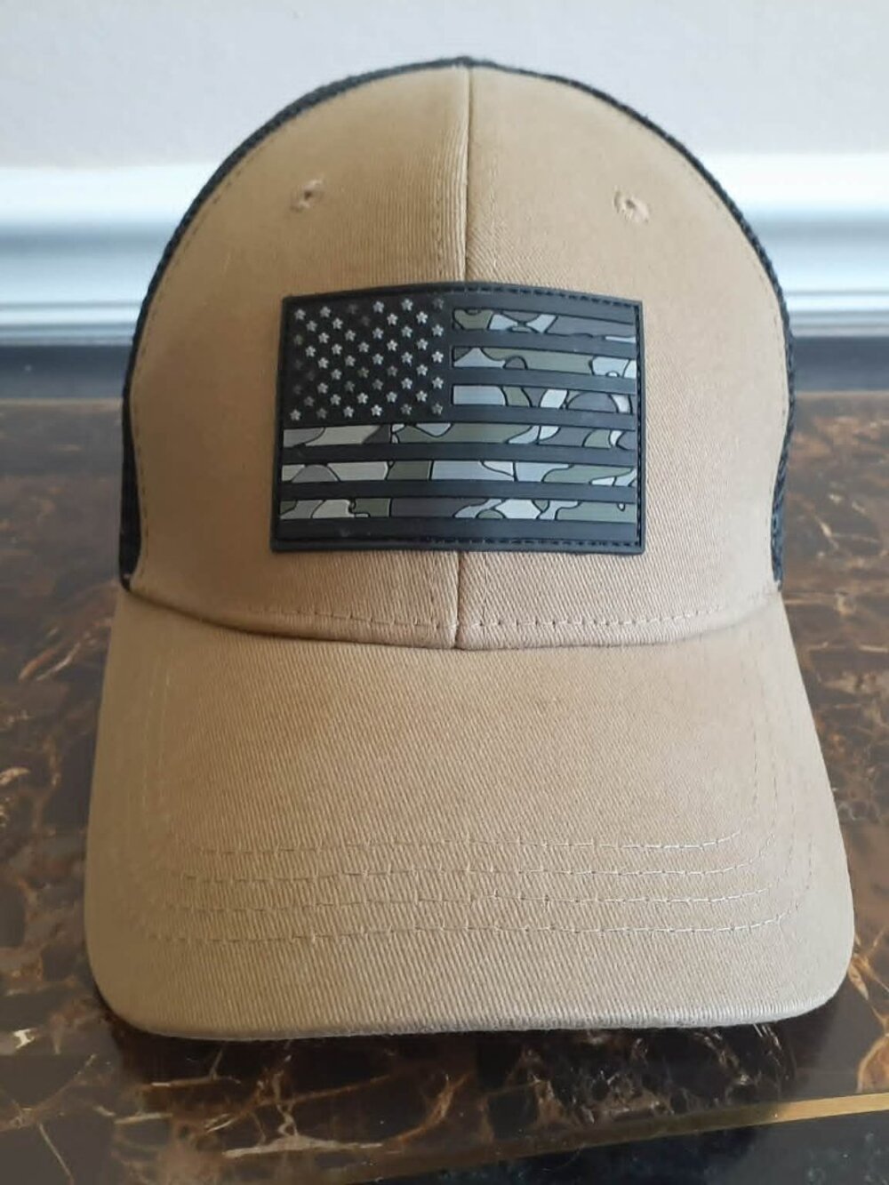 HIGHLAND TACTICAL American Flag Leather Logo Black/Brown Camo Mesh Cap